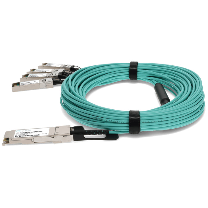 Dell CBL-QSFP-4X10G-AOC30M Compatible TAA Compliant 40GBase-AOC QSFP+ to 4xSFP+ Active Optical Cable (850nm, MMF, 30m)