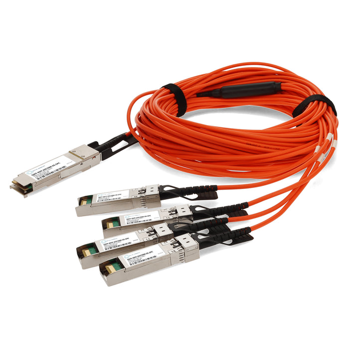 MSA and TAA Compliant 40GBase-AOC QSFP+ to 4xSFP+ Orange Active Optical Cable (850nm, MMF, 20m)