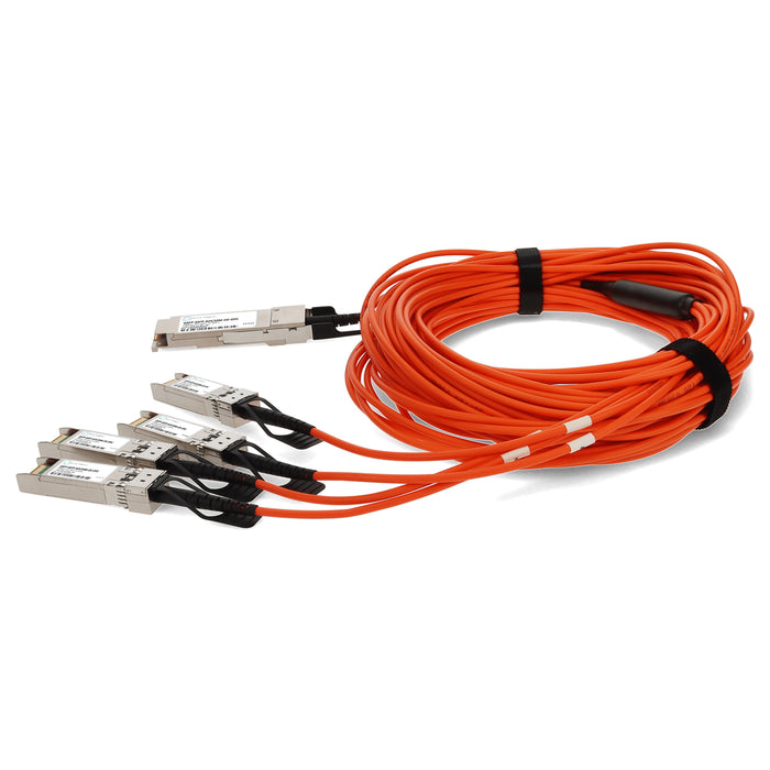 MSA and TAA Compliant 40GBase-AOC QSFP+ to 4xSFP+ Orange Active Optical Cable (850nm, MMF, 20m)