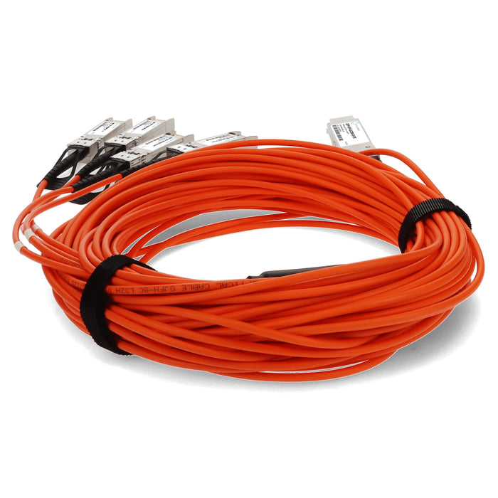 MSA and TAA Compliant 40GBase-AOC QSFP+ to 4xSFP+ Orange Active Optical Cable (850nm, MMF, 20m)