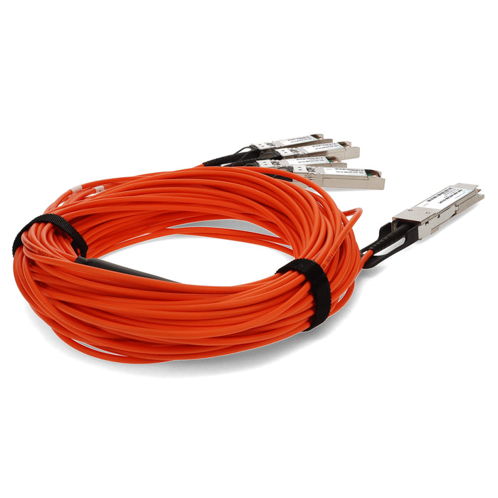 MSA and TAA Compliant 40GBase-AOC QSFP+ to 4xSFP+ Orange Active Optical Cable (850nm, MMF, 20m)