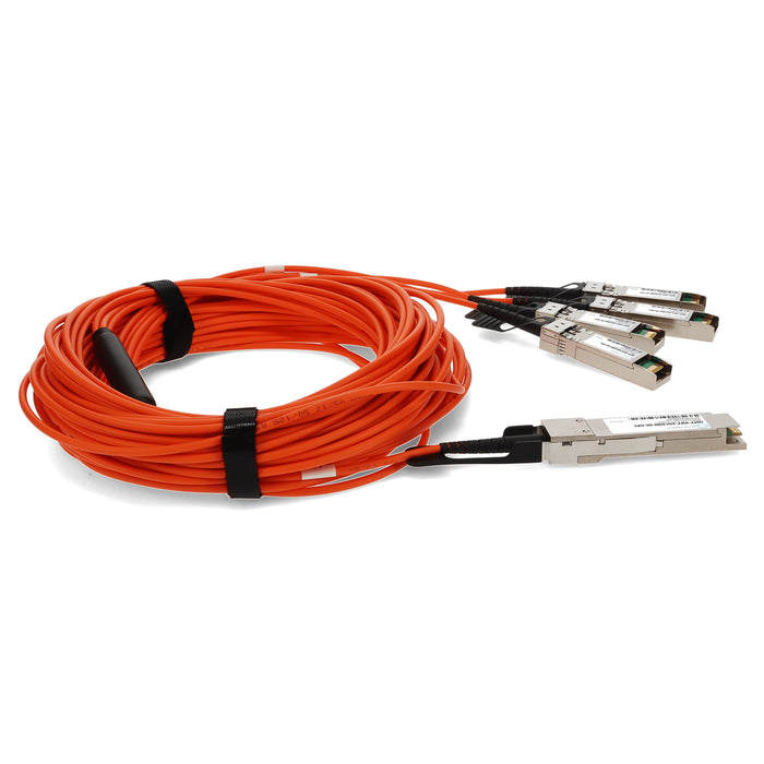 MSA and TAA Compliant 40GBase-AOC QSFP+ to 4xSFP+ Orange Active Optical Cable (850nm, MMF, 20m)