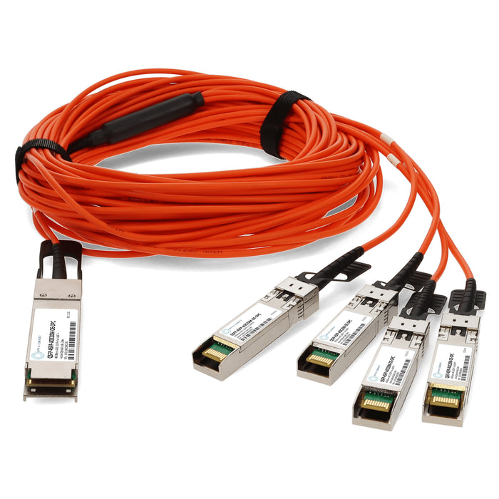 MSA and TAA Compliant 40GBase-AOC QSFP+ to 4xSFP+ Orange Active Optical Cable (850nm, MMF, 20m)