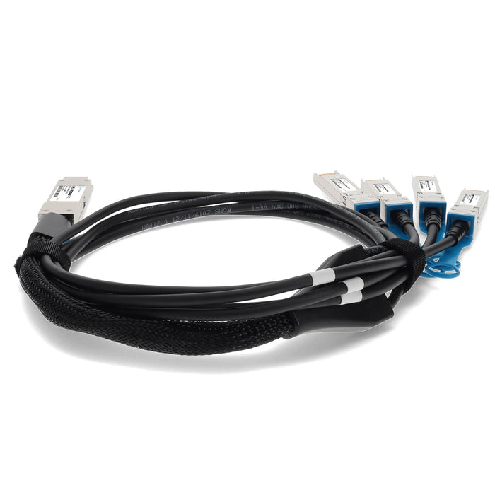 MSA and TAA Compliant 100GBase-CU QSFP28 to 4xSFP28 Plenum Direct Attach Cable (Passive Twinax, 3m)