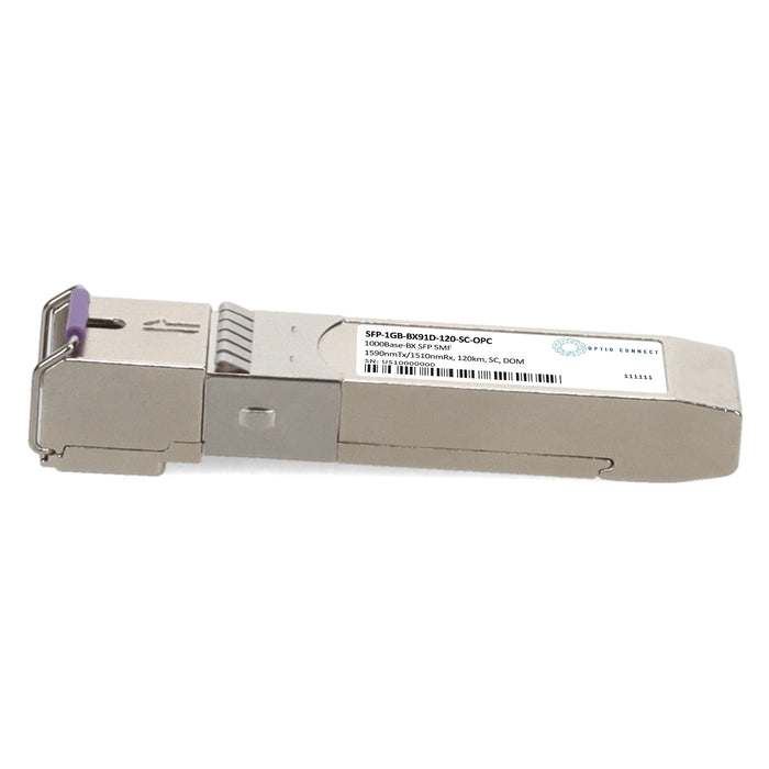 MSA and TAA 1000Base-BX SFP Transceiver (SMF, 1590nmTx/1510nmRx, 120km, SC, DOM)