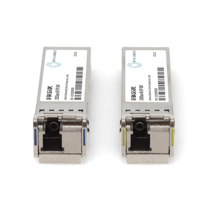 1 Pair of Ubiquiti® UF-SM-1G-S Compatible TAA 1000Base-BX SFP Transceiver (SMF, 1310nmTx/1550nmRx and 1550nmTx/1310nmRx, 3km, LC, DOM)